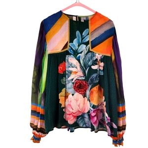 Anthropologie (Bl^nk London) Miranda Watercolor Peasant Blouse. Sz Small